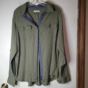 Magellan Outdoors Campfire Shirt Women's XL Olive Green Button Down